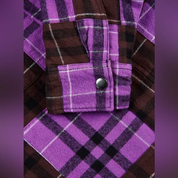 Obey Shirt Jacket Curtis Brown & Purple Plaid Medium (M) - Picture 7 of 8